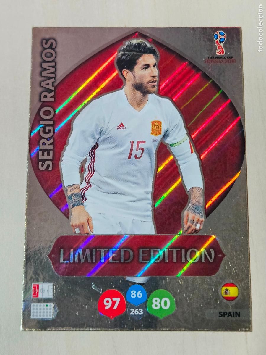 Fu&szlig;ball-Sticker: SERGIO RAMOS - LIMITED EDITION - ADRENALYN XL MUNDIAL 2018 RUSIA - FICHA