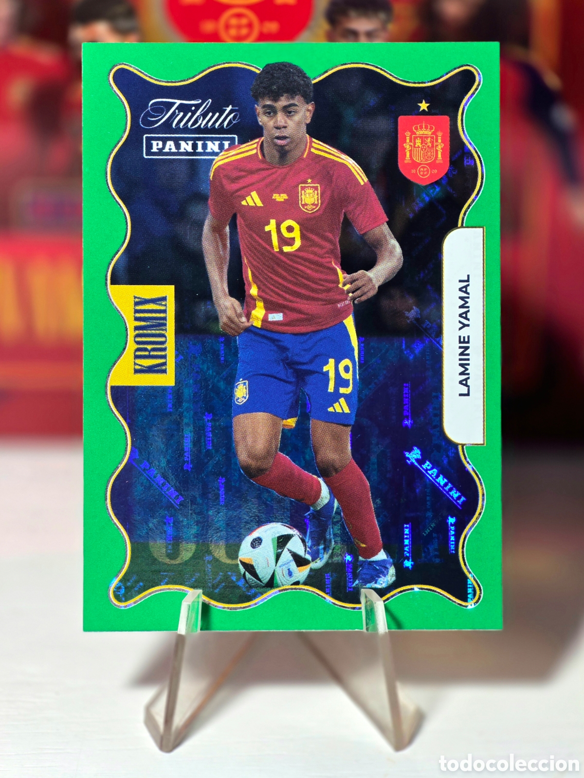 Cromos de F&uacute;tbol: Lamine Yamal Supra Kromix Green Tributo Panini Selecci&oacute;n Espa&ntilde;ola (2010-2026) Vamos Campeones