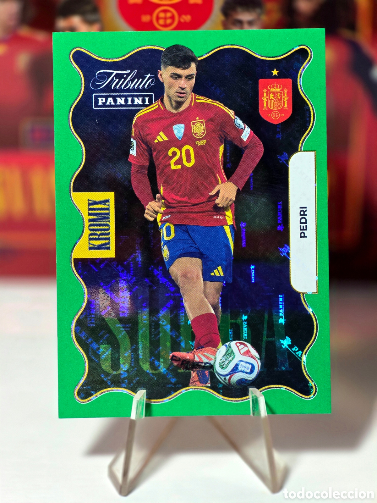 Cromos de F&uacute;tbol: Pedri Supra Green Kromix Tributo Panini Selecci&oacute;n Espa&ntilde;ola (2010-2026) Vamos Campeones