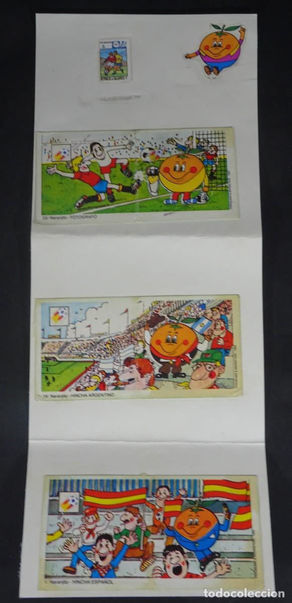 Cromos de F&uacute;tbol: 3 CROMOS NARANJITO MUNDIAL 82 ESPA&Ntilde;A, PEGADOS EN UNA HOJA, VER FOTOS