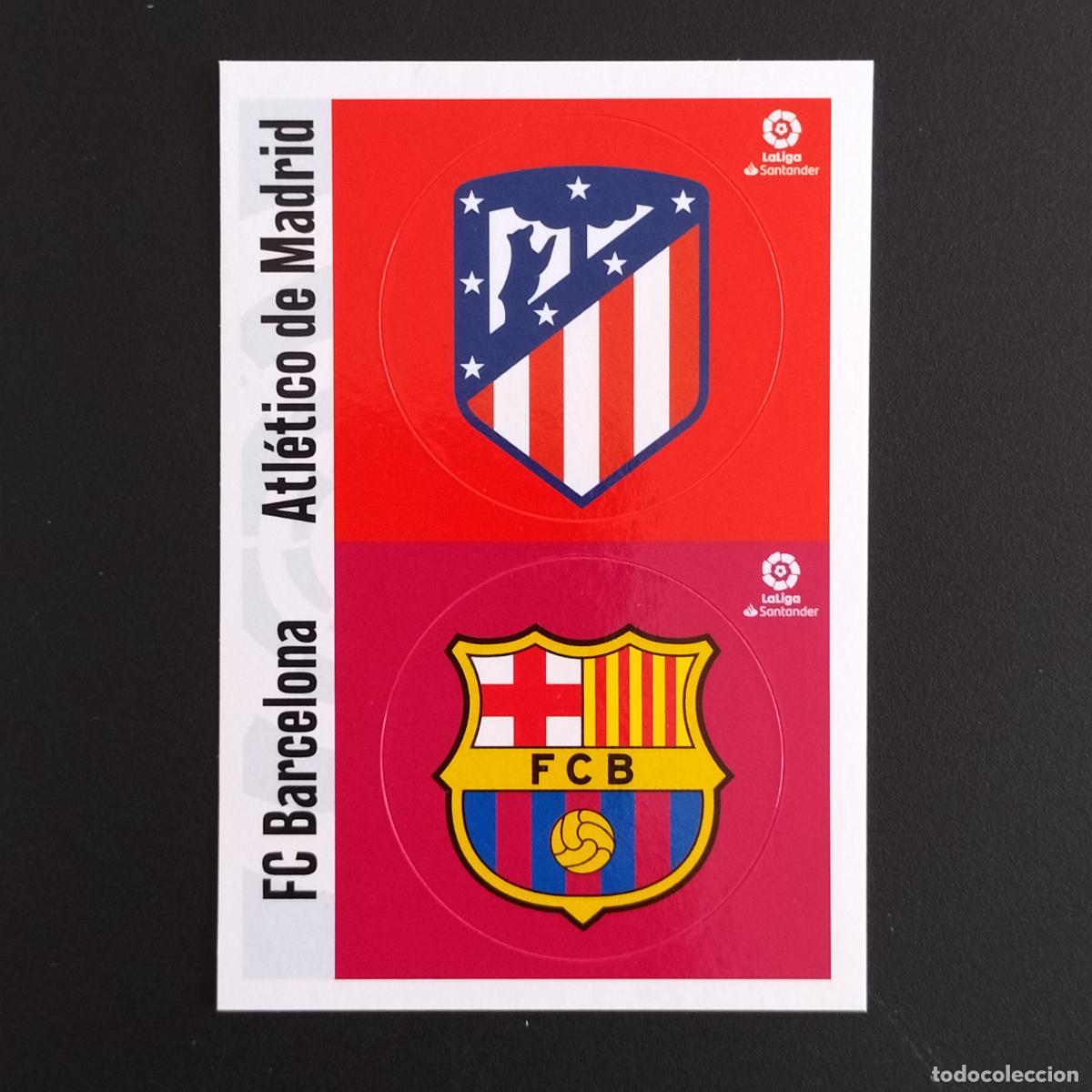 Cromos de F&uacute;tbol: ESCUDO LOGO AT MADRID Y FC BARCELONA CROMOS LALIGA SANTANDER ESTE 2020 2021 20 21 LIGA PANINI