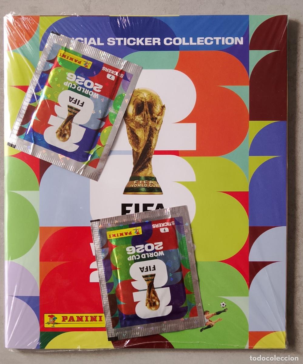 Cromos de F&uacute;tbol: &Aacute;lbum vac&iacute;o Mundial FIFA 2026 + 2 sobres de cromos.