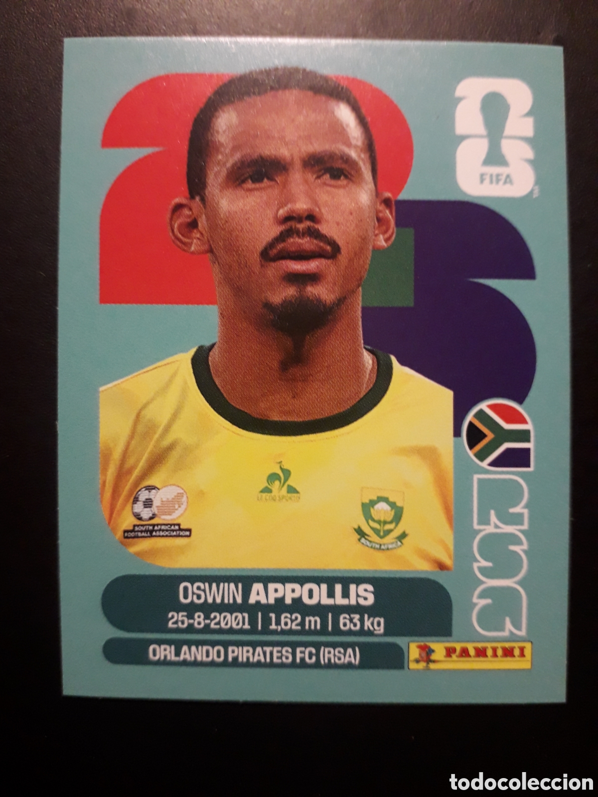 Cromos de F&uacute;tbol: APPOLLIS SUD&Aacute;FRICA RSA 20 MUNDIAL F&Uacute;TBOL 2026 FIFA WORLD CUP PANINI SIN PEGAR PEDIDO M&Iacute;NIMO 3&euro;