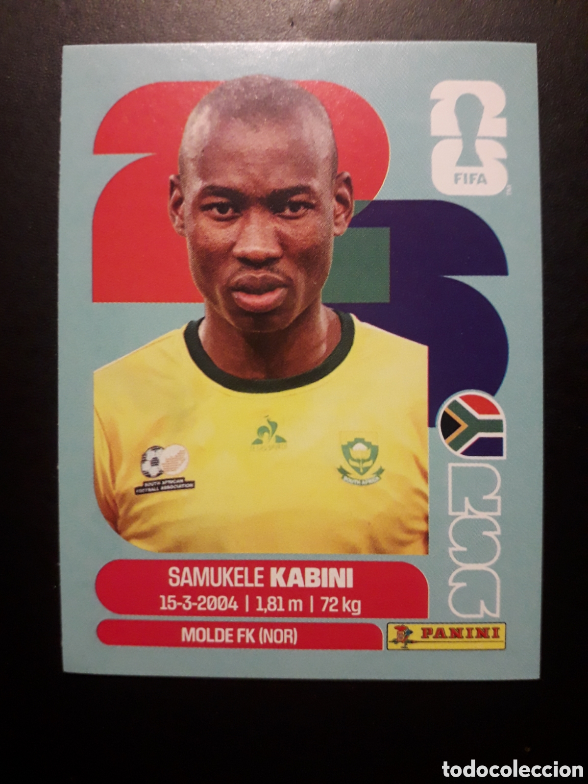 Cromos de F&uacute;tbol: KABINI SUD&Aacute;FRICA RSA 5 MUNDIAL F&Uacute;TBOL 2026 FIFA WORLD CUP PANINI SIN PEGAR PEDIDO M&Iacute;NIMO 3&euro;