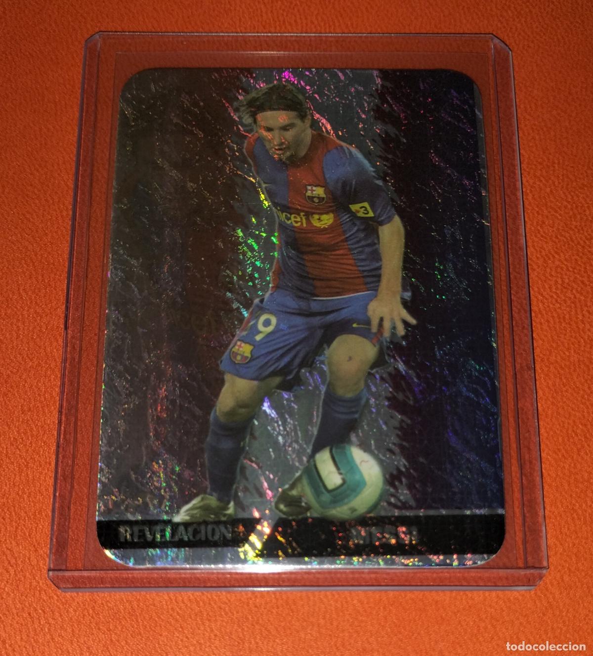 Cromos de F&uacute;tbol: 542 LIONEL MESSI REVELACION JASPEADO VERTICAL FC BARCELONA CARD MUNDICROMO LIGA 2007 2008 07 08