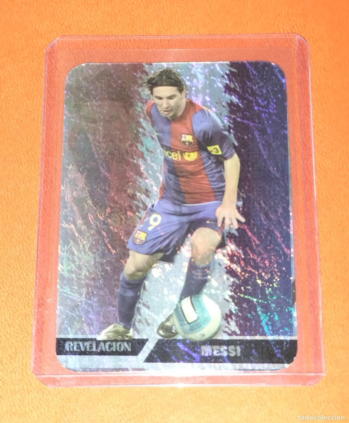 Cromos de F&uacute;tbol: LOT 1 542 LIONEL MESSI REVELACION JASPEADO VERTICAL BARCELONA CARD MUNDICROMO LIGA 2007 2008 07 08