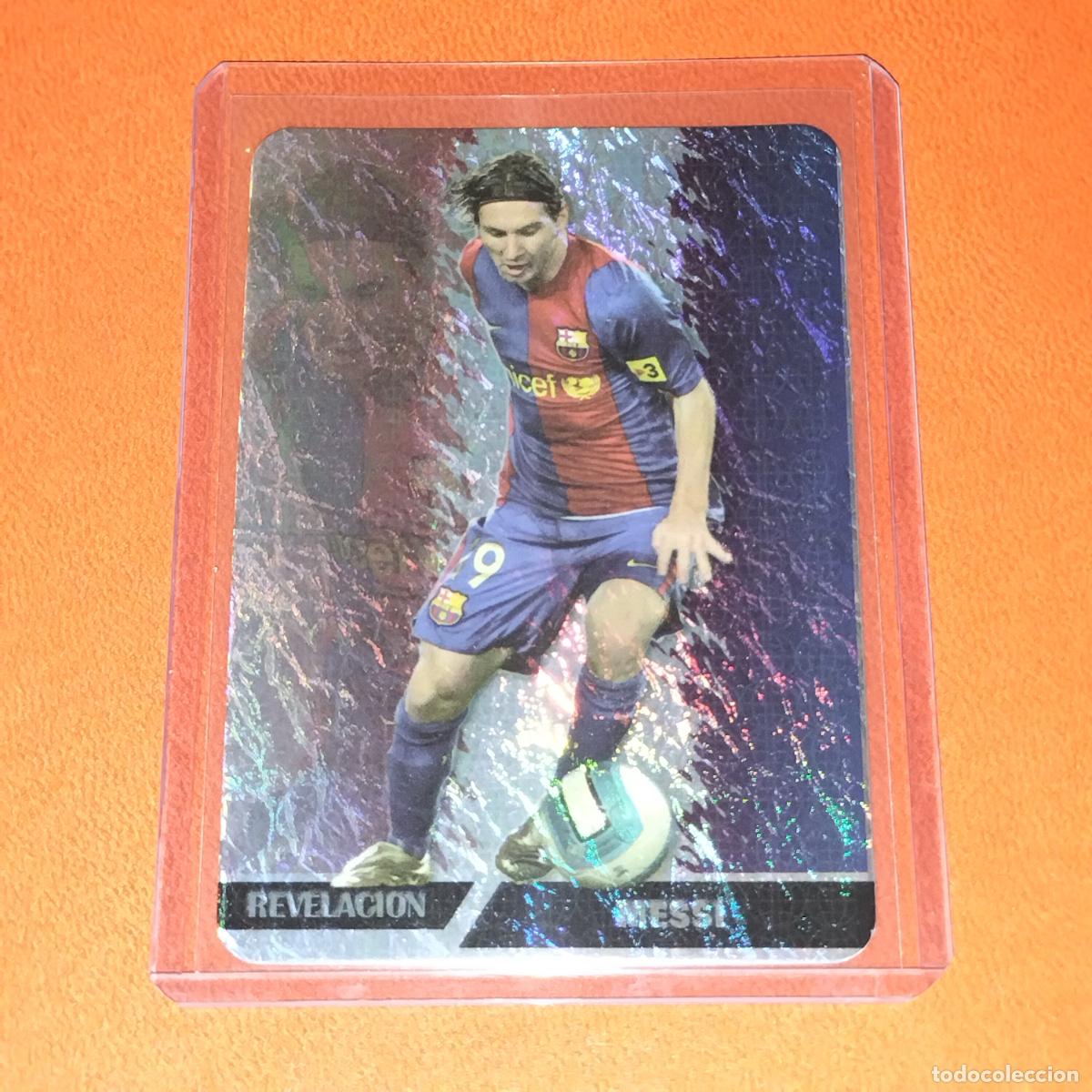 Cromos de F&uacute;tbol: LOT 2 542 LIONEL MESSI REVELACION JASPEADO VERTICAL BARCELONA CARD MUNDICROMO LIGA 2007 2008 07 08