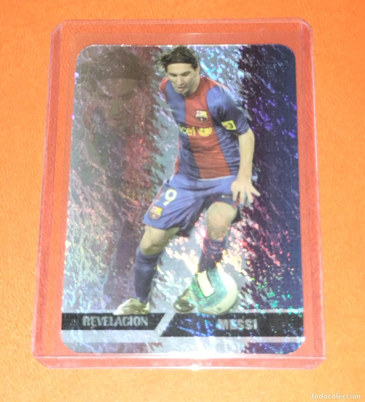Cromos de F&uacute;tbol: LOT 3 542 LIONEL MESSI REVELACION JASPEADO VERTICAL BARCELONA CARD MUNDICROMO LIGA 2007 2008 07 08