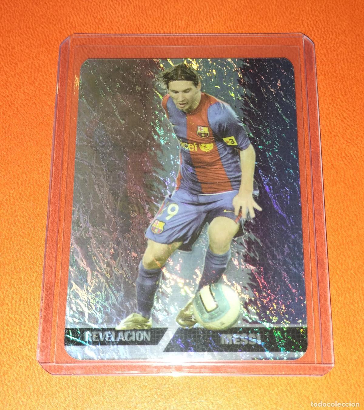 Cromos de F&uacute;tbol: LOT 4 542 LIONEL MESSI REVELACION JASPEADO VERTICAL BARCELONA CARD MUNDICROMO LIGA 2007 2008 07 08
