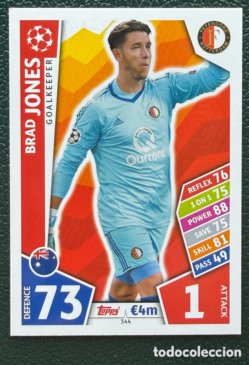 Cartes &agrave; collectionner de Football: 344 BRAD JONES FEYENOORD FICHAS ALBUM MATCH ATTAX CHAMPIONS TOPPS 2017 2018 17 18