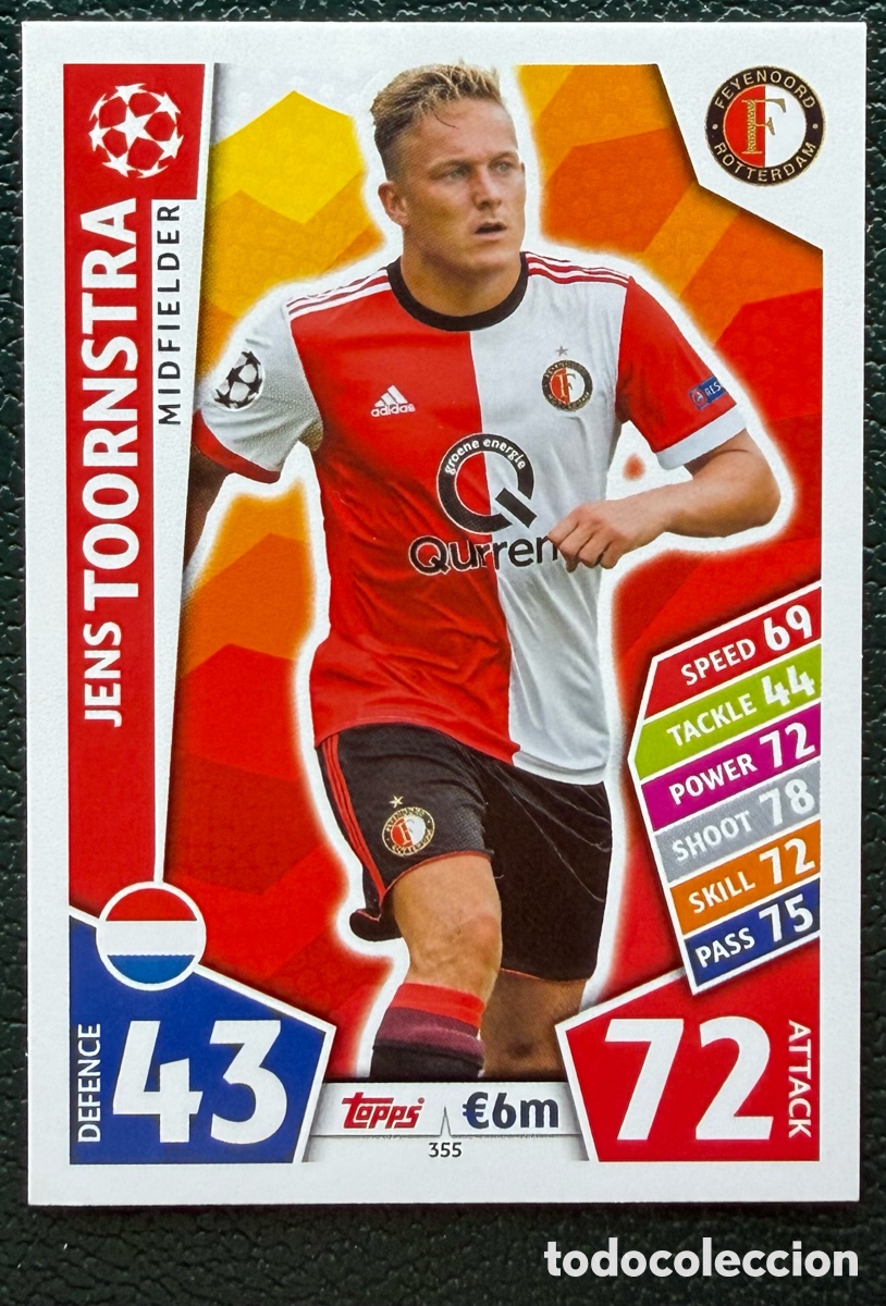 Cartes &agrave; collectionner de Football: 355 JENS TOORNSTRA FEYENOORD FICHAS ALBUM MATCH ATTAX CHAMPIONS TOPPS 2017 2018 17 18