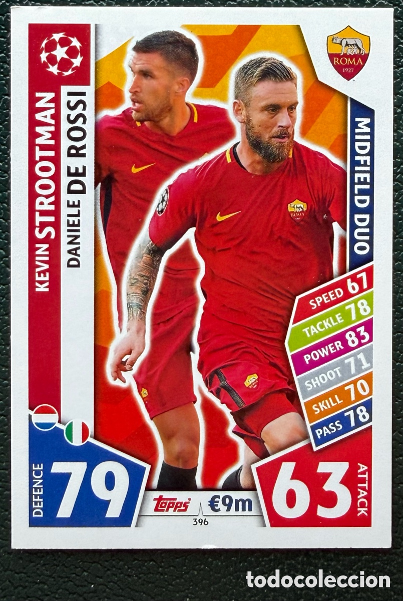 Fu&szlig;ball-Sticker: 396 KEVIN STROOTMAN / DE ROSSI AS ROMA FICHAS ALBUM MATCH ATTAX CHAMPIONS TOPPS 2017 2018 17 18