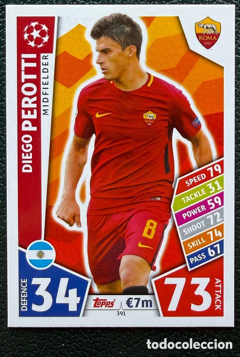 Fu&szlig;ball-Sticker: 391 DIEGO PEROTTI AS ROMA FICHAS ALBUM MATCH ATTAX CHAMPIONS TOPPS 2017 2018 17 18