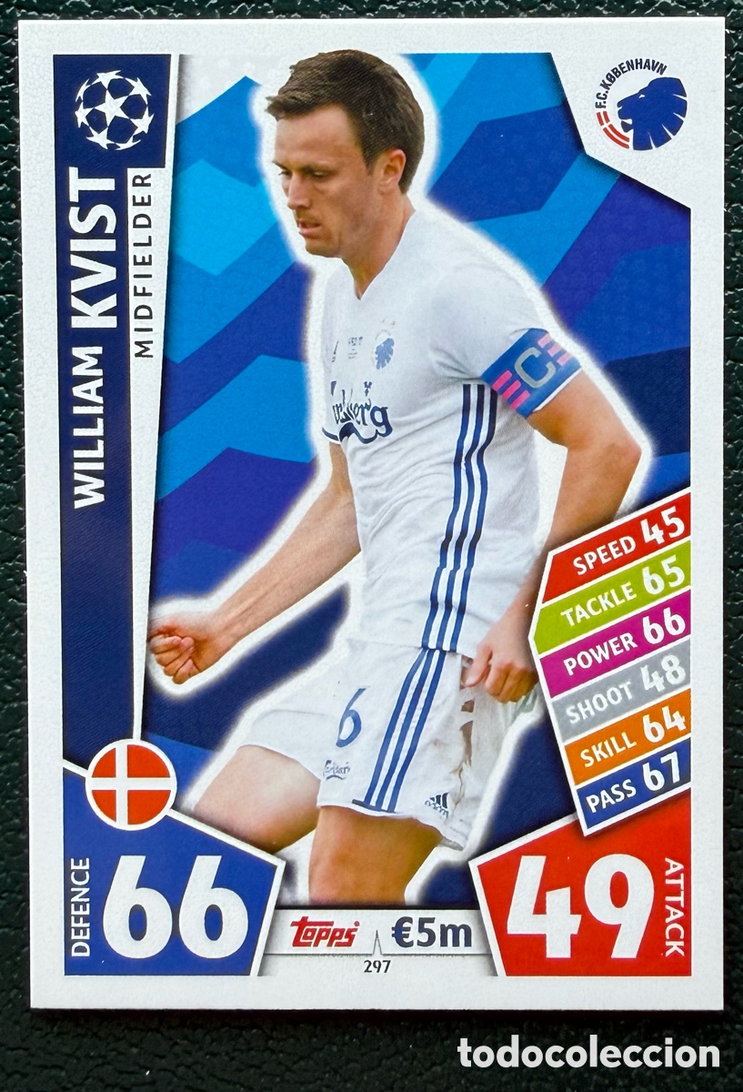 Cromos de F&uacute;tbol: 297 WILLIAM KVIST FC KOBENHAVN FICHAS ALBUM MATCH ATTAX CHAMPIONS TOPPS 2017 2018 17 18