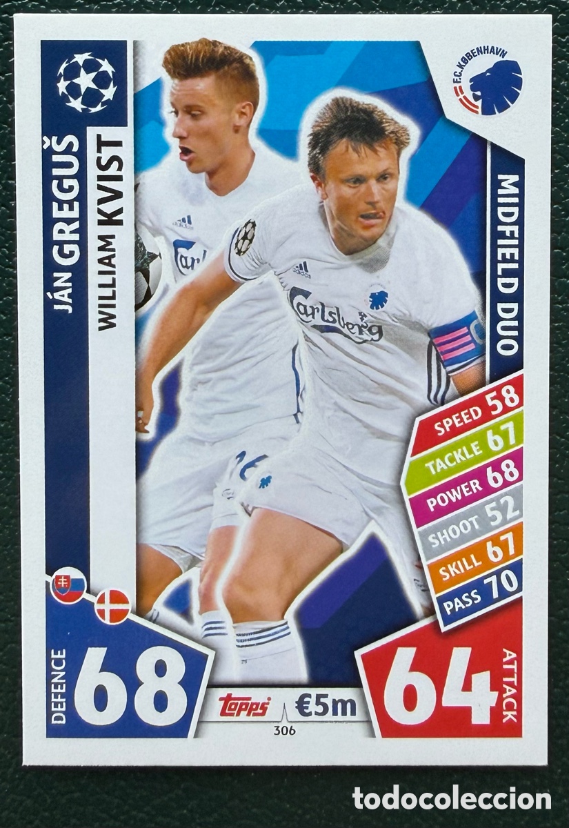 Cromos de F&uacute;tbol: 306 JAN GREGUS / WILLIAM KVIST FC KOBENHAVN FICHAS ALBUM MATCH ATTAX CHAMPIONS TOPPS 2017 2018 17 18