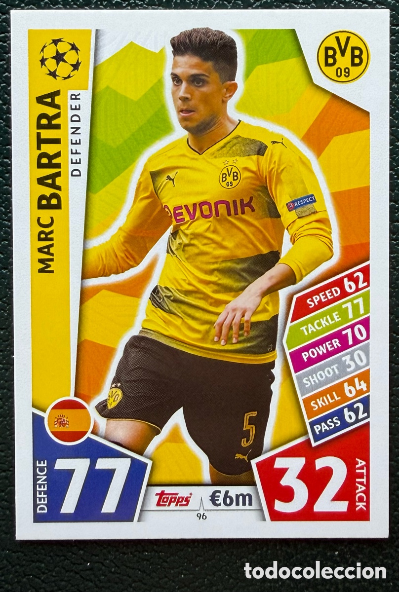 Football Stickers: 96 MARC BARTRA BORUSSIA DORTMUND FICHAS ALBUM MATCH ATTAX CHAMPIONS TOPPS 2017 2018 17 18