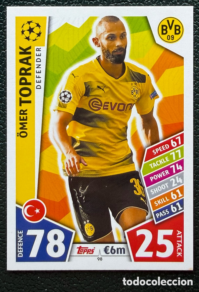 Football Stickers: 98 OMER TOPRAK BORUSSIA DORTMUND FICHAS ALBUM MATCH ATTAX CHAMPIONS TOPPS 2017 2018 17 18