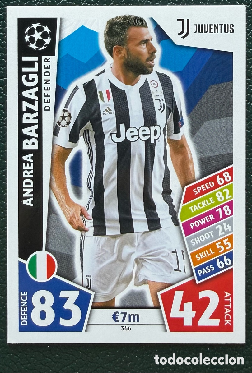 Football Stickers: 366 ANDREA BARZAGLI JUVENTUS FICHAS ALBUM MATCH ATTAX CHAMPIONS TOPPS 2017 2018 17 18