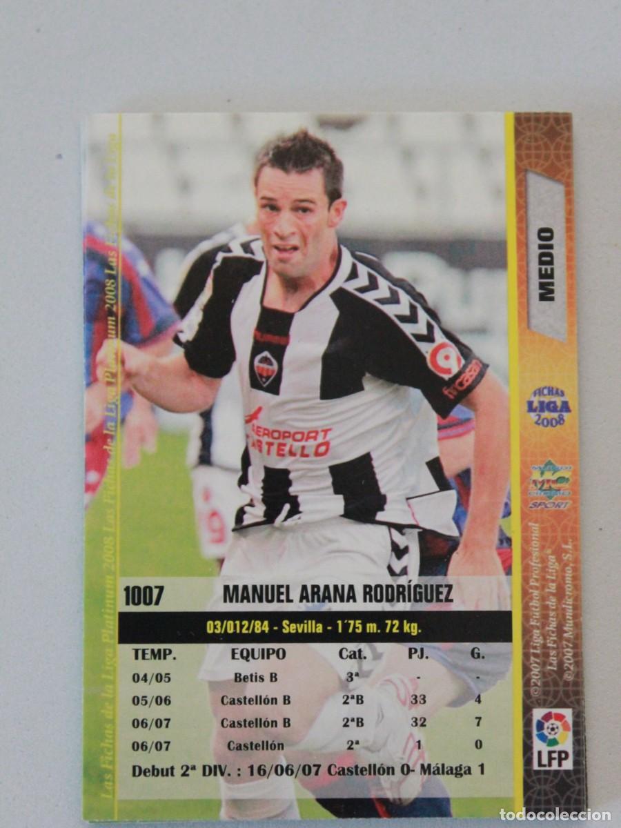 Cromos de F&uacute;tbol: Manuel Arana Rodr&iacute;guez CD Castell&oacute;n Fichas Liga Platinum 2008 Mundicromo Sport N&ordm; 1007