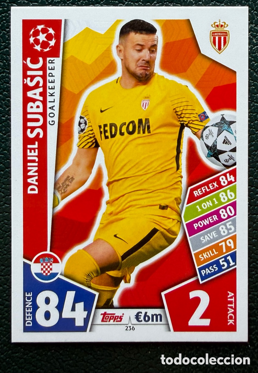 Cartes &agrave; collectionner de Football: 236 DANIJEL SUBASIC AS MONACO FICHAS ALBUM MATCH ATTAX CHAMPIONS TOPPS 2017 2018 17 18
