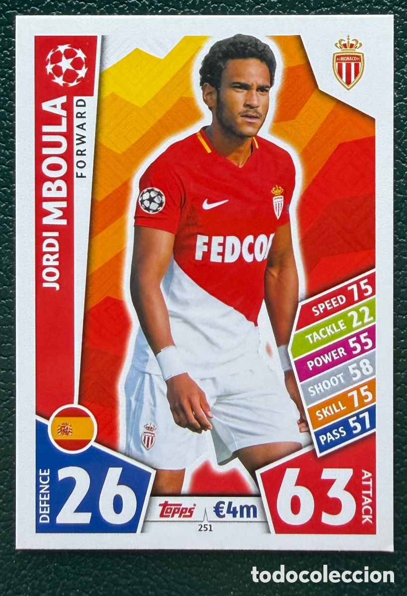 Cartes &agrave; collectionner de Football: 251 JORDI MBOULA AS MONACO FICHAS ALBUM MATCH ATTAX CHAMPIONS TOPPS 2017 2018 17 18