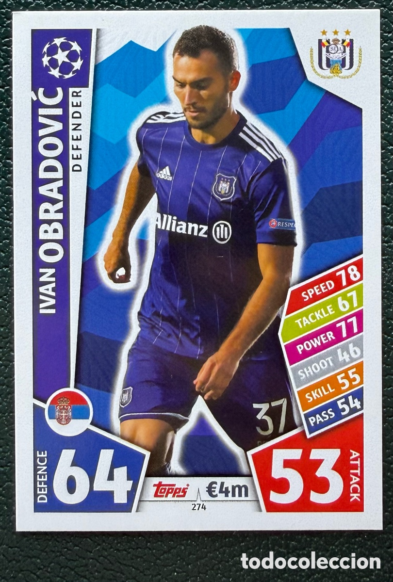 Cartes &agrave; collectionner de Football: 274 IVAN OBRADOVIC RSC ANDERLECHT FICHAS ALBUM MATCH ATTAX CHAMPIONS TOPPS 2017 2018 17 18