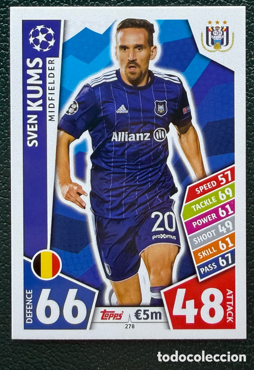 Cartes &agrave; collectionner de Football: 278 SVEN KUMS RSC ANDERLECHT FICHAS ALBUM MATCH ATTAX CHAMPIONS TOPPS 2017 2018 17 18