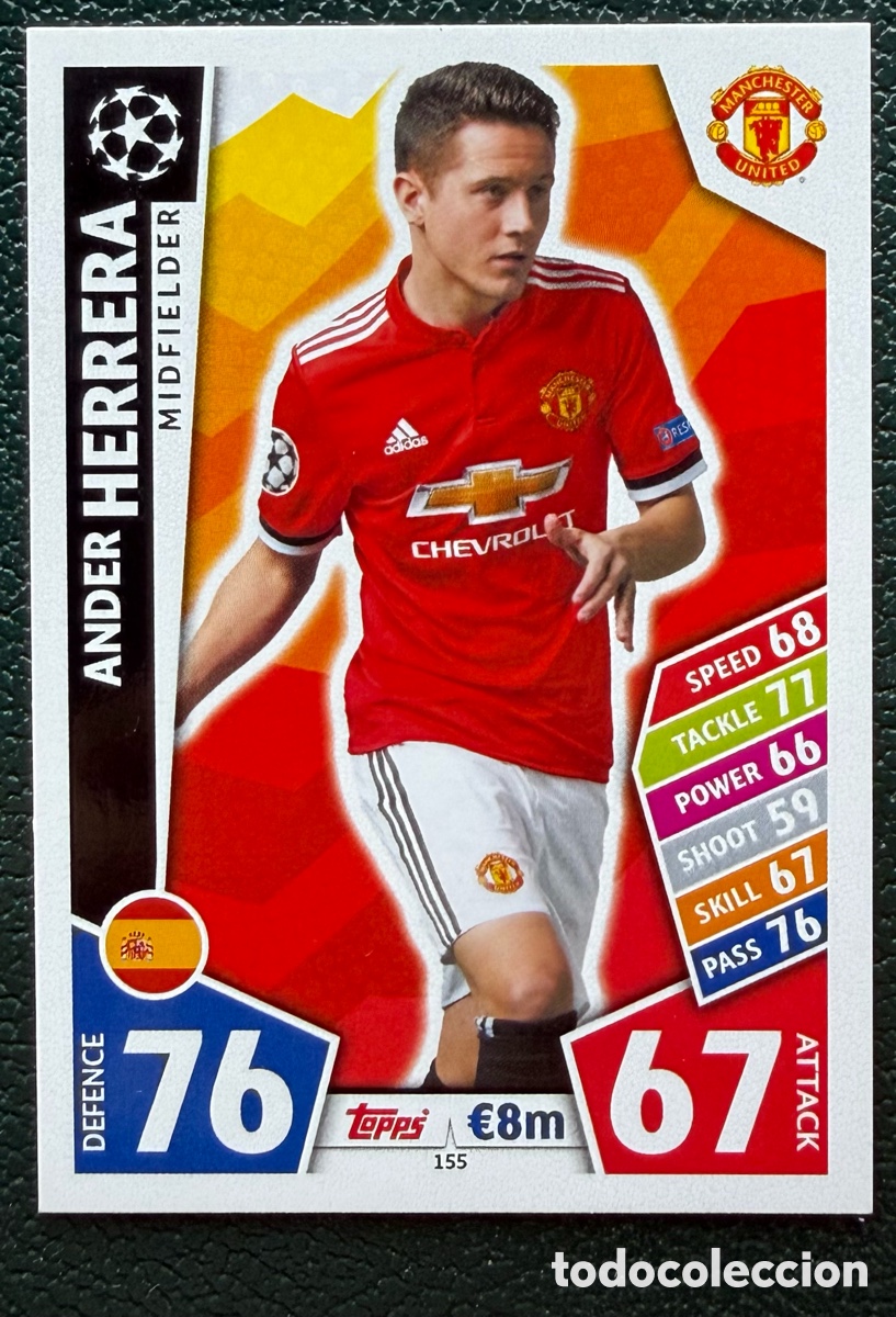 Cartes &agrave; collectionner de Football: 155 ANDER HERRERA MANCHESTER UNITED FICHAS ALBUM MATCH ATTAX CHAMPIONS TOPPS 2017 2018 17 18