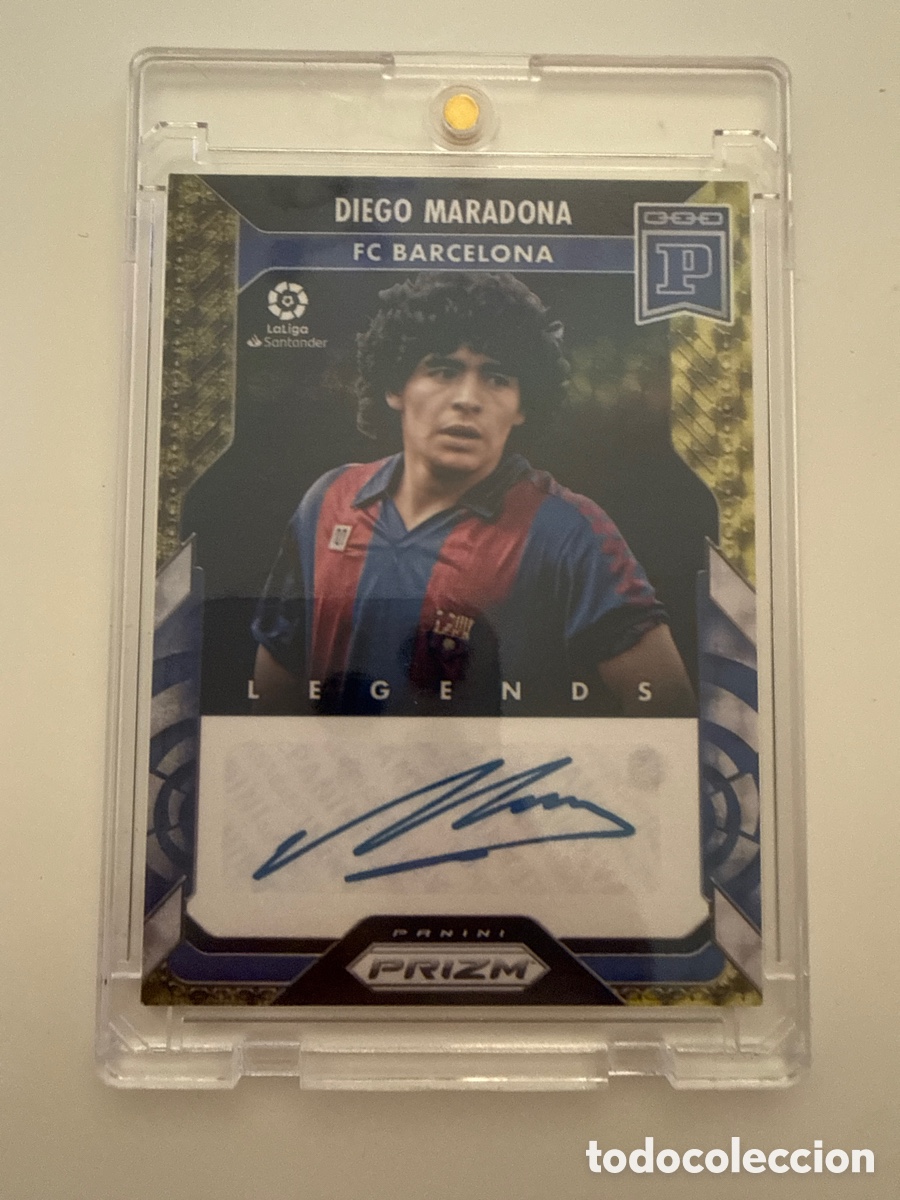 Cromos de F&uacute;tbol: Carta aut&oacute;grafo Diego Maradona Prizm Barcelona legends
