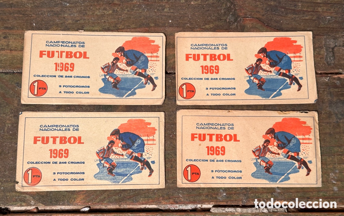 Cromos de F&uacute;tbol: 4 SOBRES SIN ABRIR CROMOS CAMPEONATOS NACIONALES FUTBOL 1969 RUIZ ROMERO