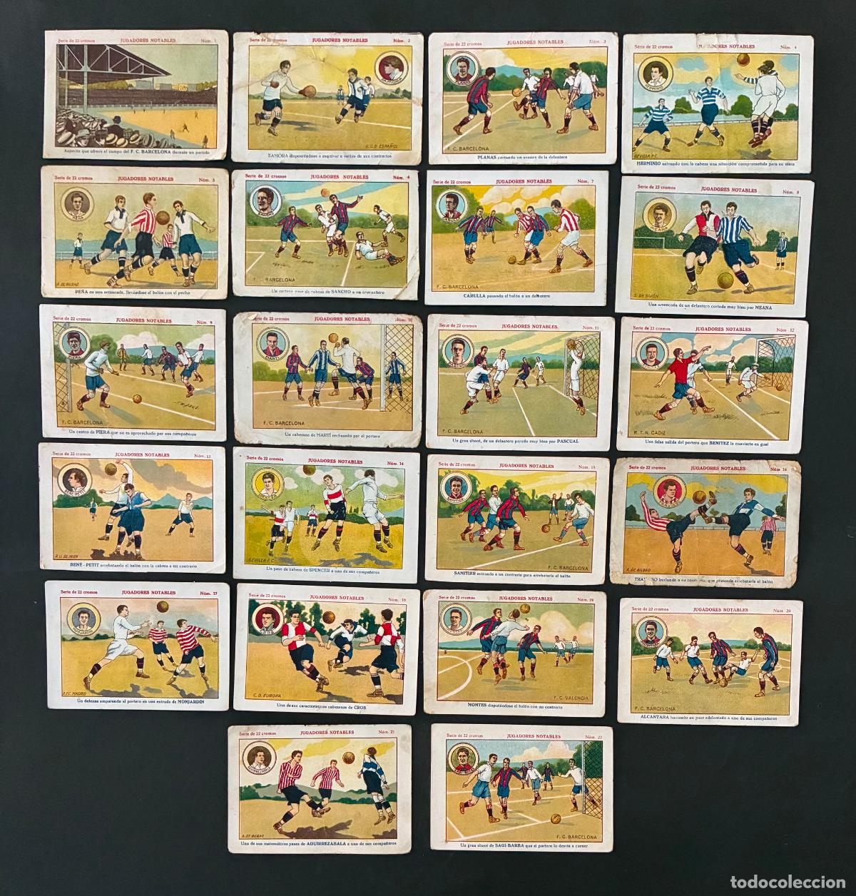 Cromos de F&uacute;tbol: PAULINO ALCANTARA - ZAMORA -SAMITIER (JUGADORES NOTABLES - COLECCION COMPLETA DE 22 CROMOS)