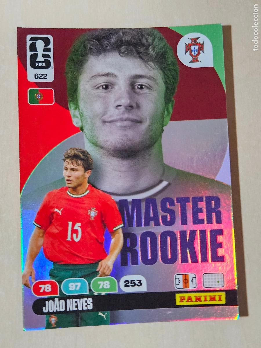 Cromos de F&uacute;tbol: N&ordm; 622 JOAO NEVES - MASTER ROOKIE - FIFA WORLD CUP 2026 26 ADRENALYN XL