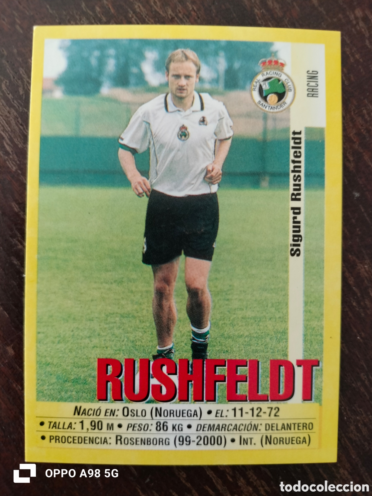 Cromos de F&uacute;tbol: Cromo 283a 283 a Rushfeldt Racing de Santander Panini liga temporada 99 00 1999 2000