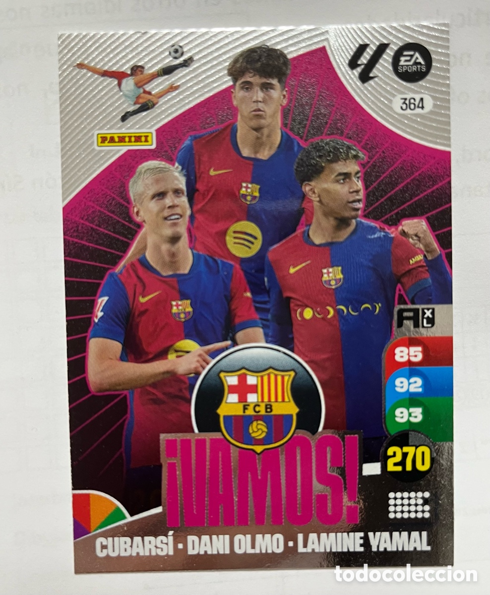 Cromos de F&uacute;tbol: 364 VAMOS DEL BARCELONA 2024 2025 ADRENALYN XL 24 25 PANINI LAMINE YAMAL CUBARSI Y DANI OLMO