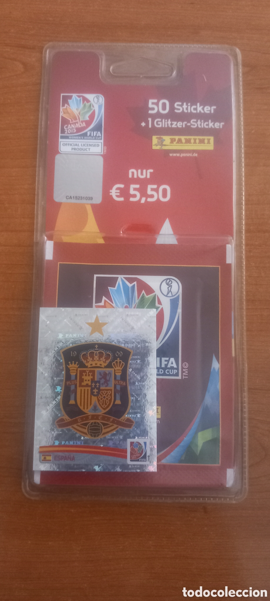 Cromos de F&uacute;tbol: Blister PANINI CANADA 2015 SIN ABRIR, 10 sobres m&aacute;s Escudo Espa&ntilde;a