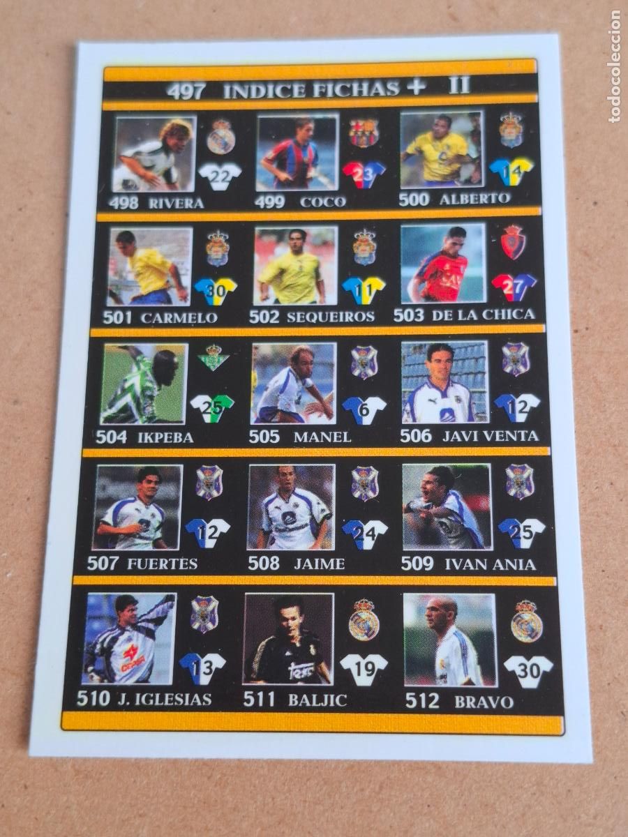 Cromos de F&uacute;tbol: MUNDICROMO 2001 2002 01 02 - 497 &Iacute;NDICE &Uacute;LTIMA HORA II