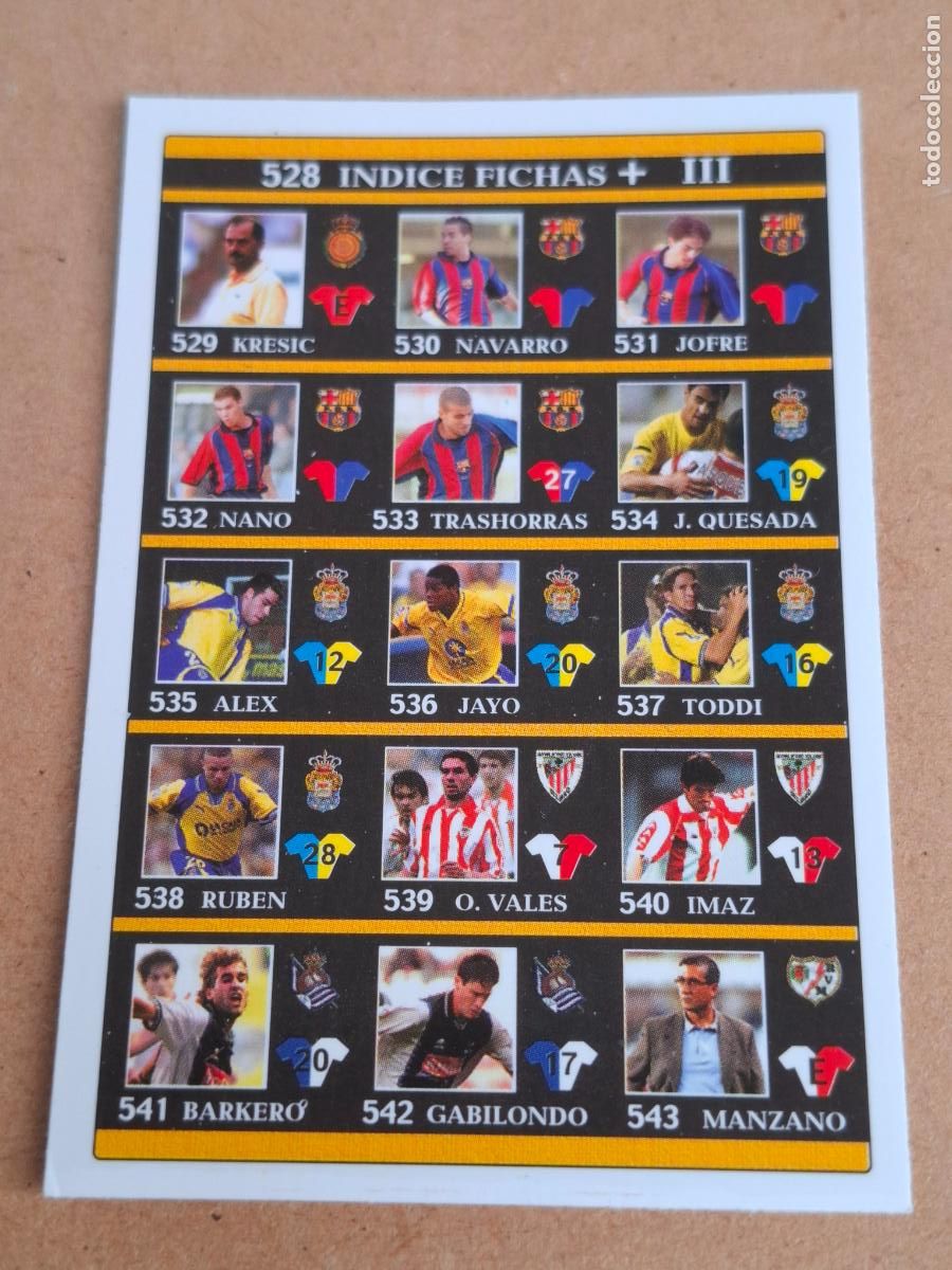 Cromos de F&uacute;tbol: MUNDICROMO 2001 2002 01 02 - 528 &Iacute;NDICE &Uacute;LTIMA HORA III