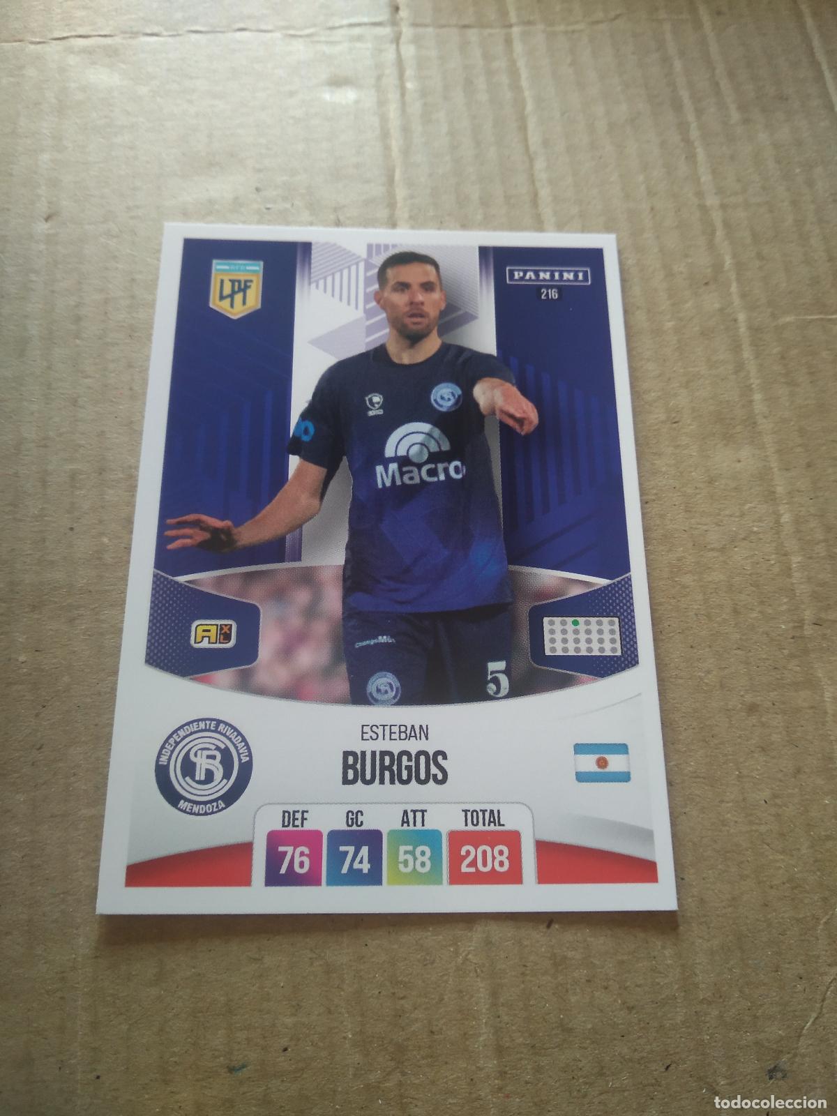 Cromos de F&uacute;tbol: 216 BURGOS INDEPENDIENTE RIVADAVIA CROMO FUTBOL ARGENTINO PANINI LIGA ARGENTINA 2024 ADRENALYN