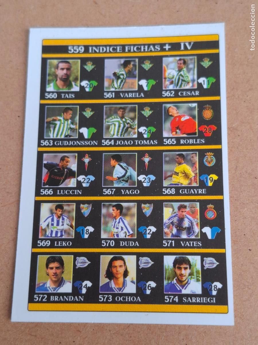 Cromos de Futebol: MUNDICROMO 2001 2002 01 02 - 559 &Iacute;NDICE &Uacute;LTIMA HORA IV