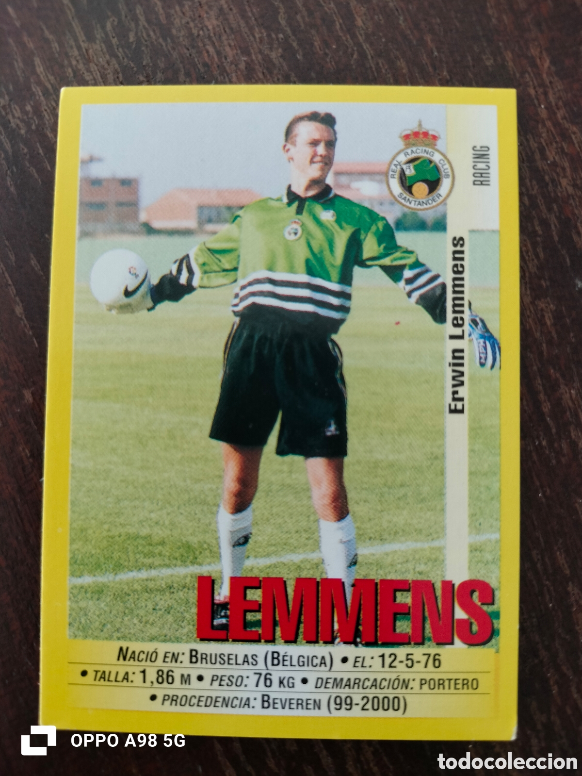 Cromos de F&uacute;tbol: Cromo 285 a 285 a Lemmens Racing de Santander Panini liga temporada 99 00 1999 2000