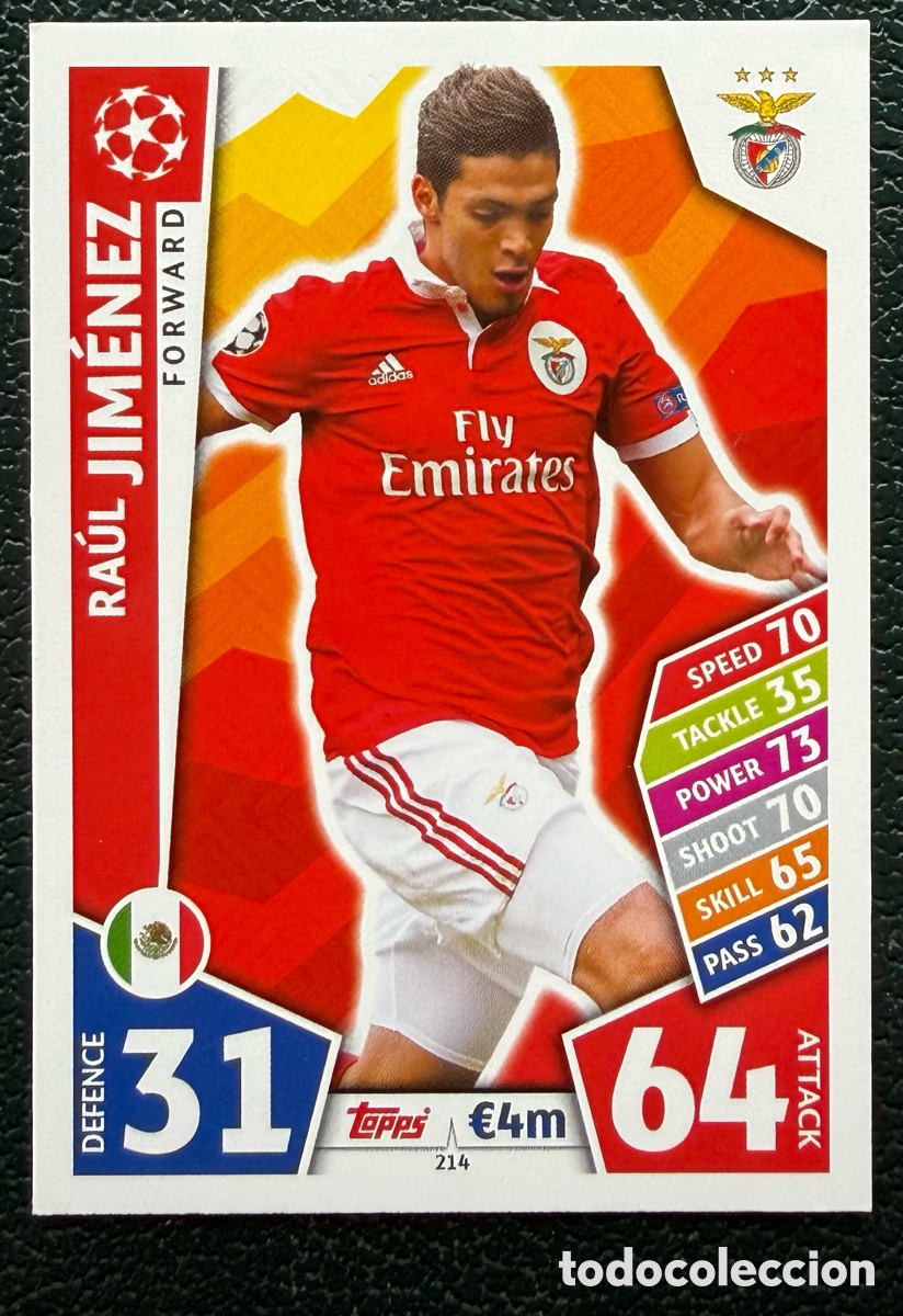 Football Stickers: 214 RAUL JIMENEZ SL BENFICA FICHAS ALBUM MATCH ATTAX CHAMPIONS TOPPS 2017 2018 17 18