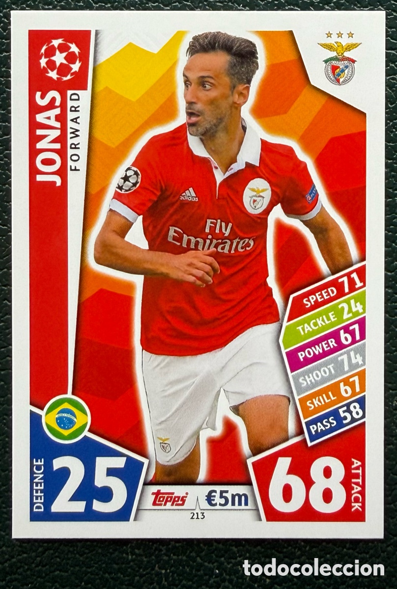 Football Stickers: 213 JONAS SL BENFICA FICHAS ALBUM MATCH ATTAX CHAMPIONS TOPPS 2017 2018 17 18