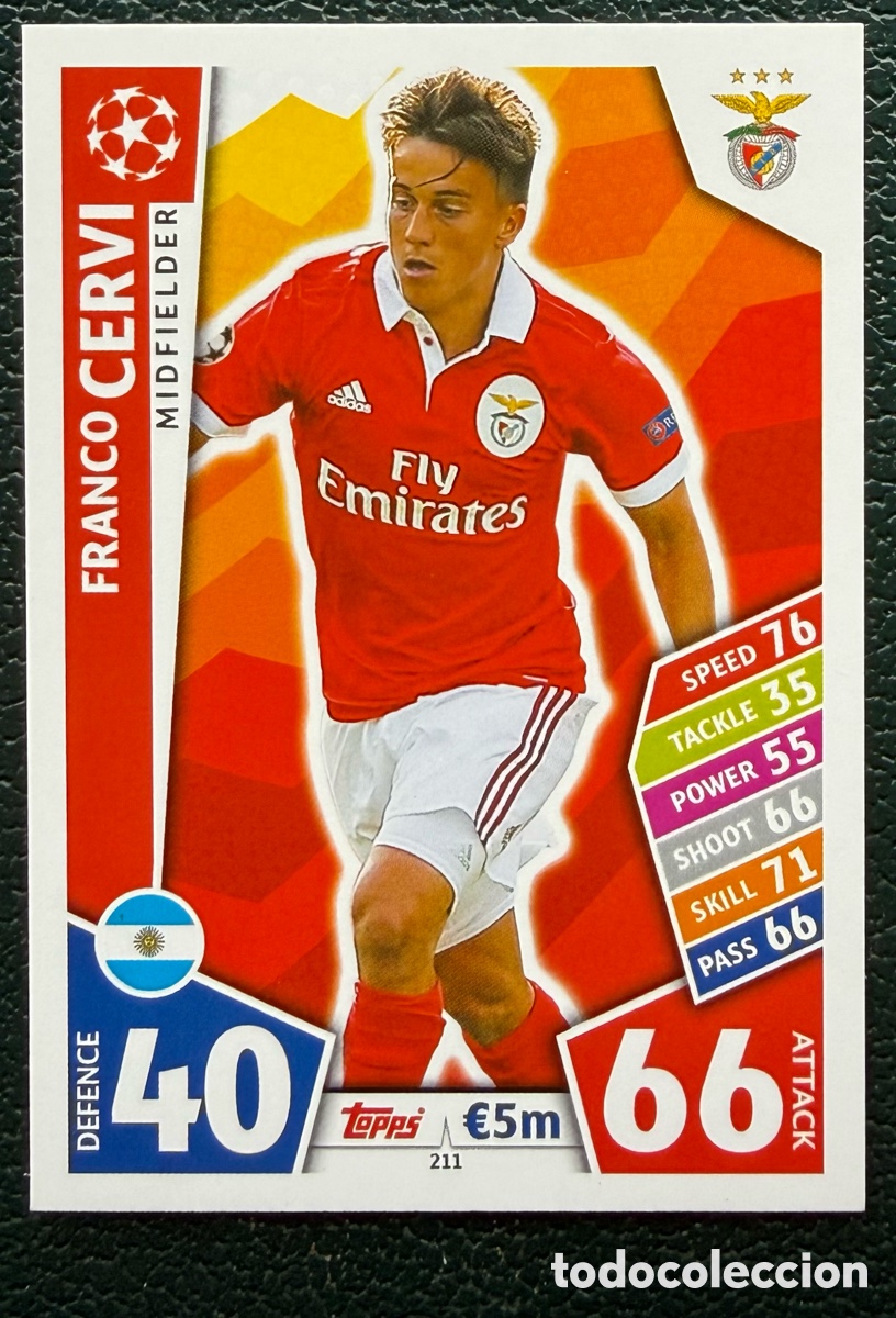 Football Stickers: 211 FRANCO CERVI SL BENFICA FICHAS ALBUM MATCH ATTAX CHAMPIONS TOPPS 2017 2018 17 18