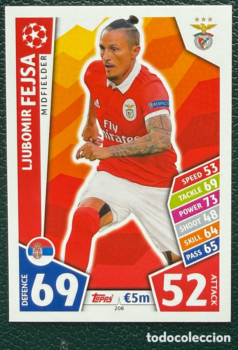 Football Stickers: 208 LJUBOMIR FEJSA SL BENFICA FICHAS ALBUM MATCH ATTAX CHAMPIONS TOPPS 2017 2018 17 18