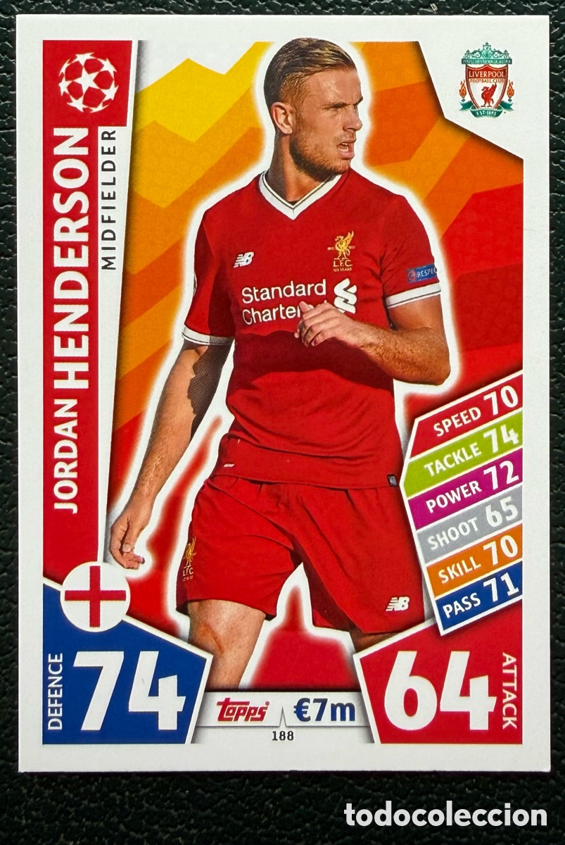 Cartes &agrave; collectionner de Football: 188 JORDAN HENDERSON LIVERPOOL FC FICHAS ALBUM MATCH ATTAX CHAMPIONS TOPPS 2017 2018 17 18