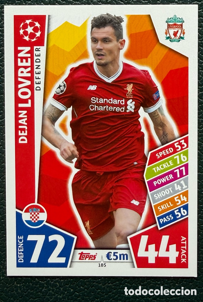Cartes &agrave; collectionner de Football: 185 DEJAN LOVREN LIVERPOOL FC FICHAS ALBUM MATCH ATTAX CHAMPIONS TOPPS 2017 2018 17 18