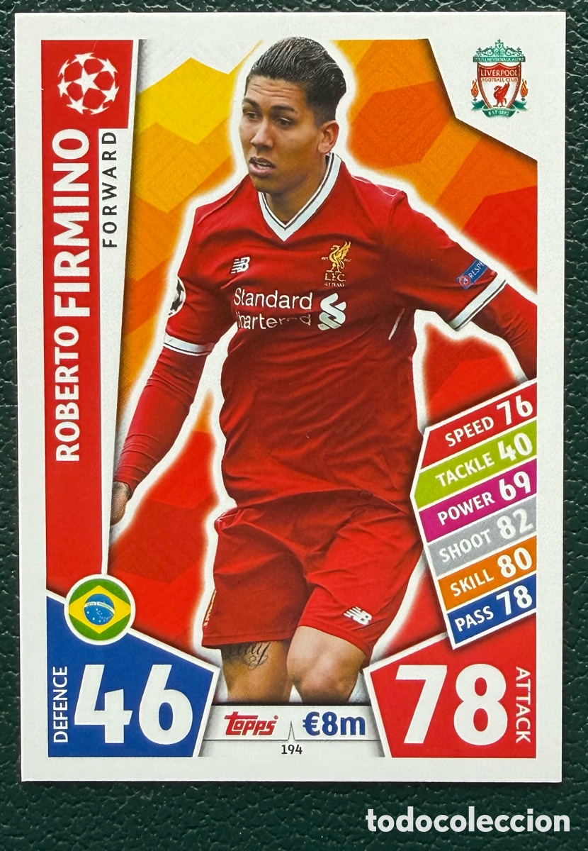 Cartes &agrave; collectionner de Football: 194 ROBERTO FIRMINO LIVERPOOL FC FICHAS ALBUM MATCH ATTAX CHAMPIONS TOPPS 2017 2018 17 18