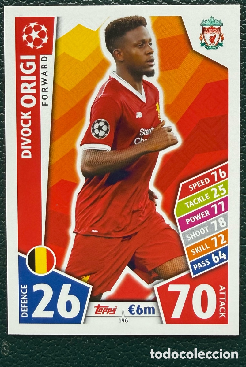 Figurine di Calcio: 196 DIVOCK ORIGI LIVERPOOL FC FICHAS ALBUM MATCH ATTAX CHAMPIONS TOPPS 2017 2018 17 18