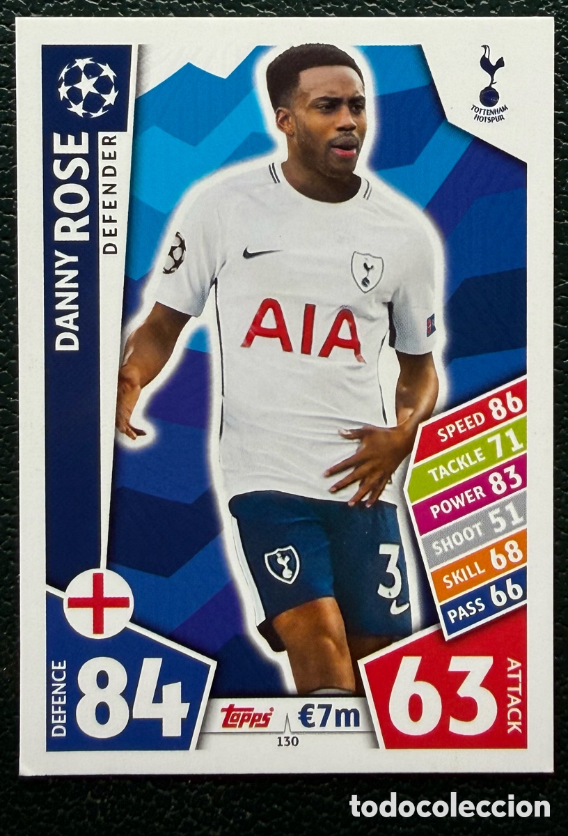 Football Stickers: 130 DANNY ROSE TOTTENHAM HOTSPUR FICHAS ALBUM MATCH ATTAX CHAMPIONS TOPPS 2017 2018 17 18