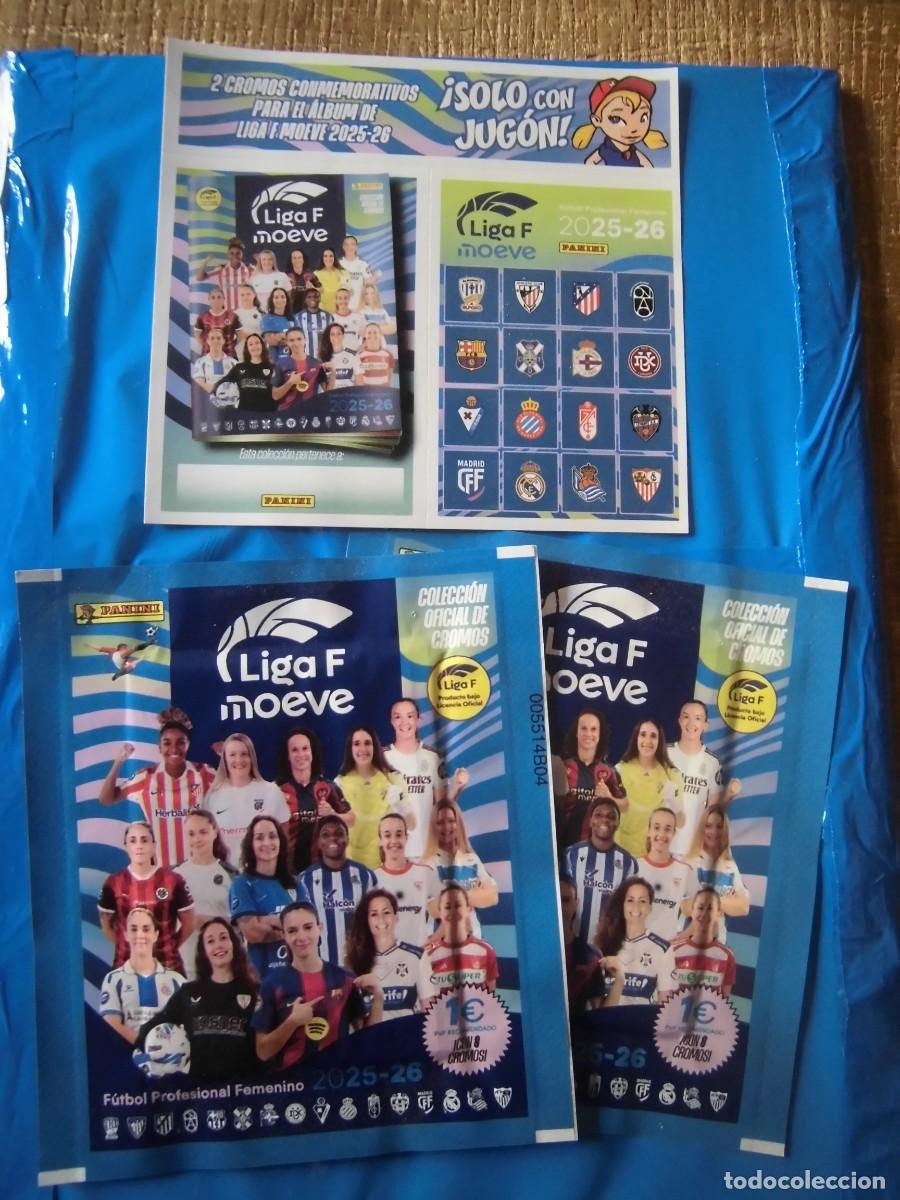 Cromos de F&uacute;tbol: LOTE 2 CROMOS CONMEMORATIVOS LIGA F MOEVE 2025-26 + 2 SOBRES CERRADOS PANINI
